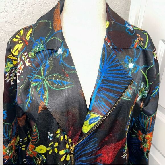 Chico’s Whimsical Floral Print Zipper Front Moto Long Sleeve Jacket Chicos - Picture 2 of 10